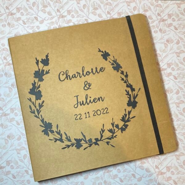 Livre d’or mariage couronne fleurs noires