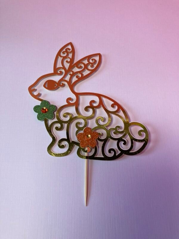 Décoration pour gâteau lapin doré. Cake topper. – Image 2